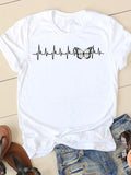 Horse Head Riding Simple Pattern Round Neck Printed White T-shirt - Nioor