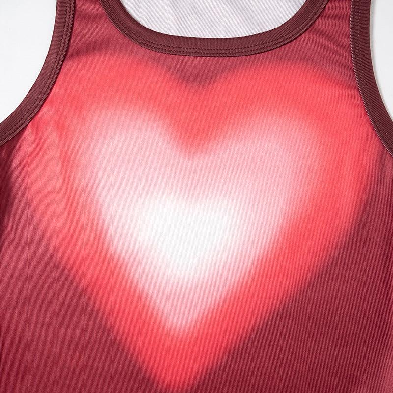 Hot Girl Heart Printing Sleeveless Vest Bare Midriff Slim Fit All-matching Sleeveless Shirt - Nioor