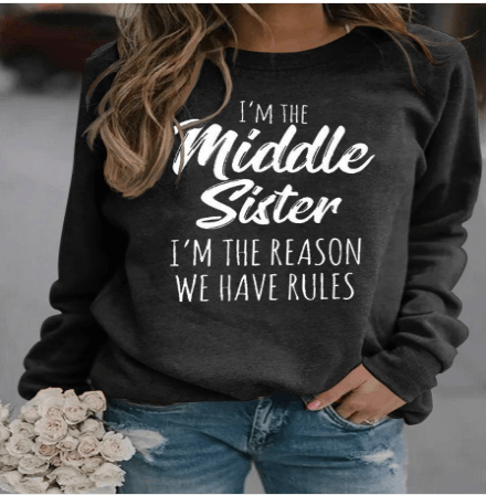 I'm The Middle Sister Printed Round Neck Sweater For Women - Nioor