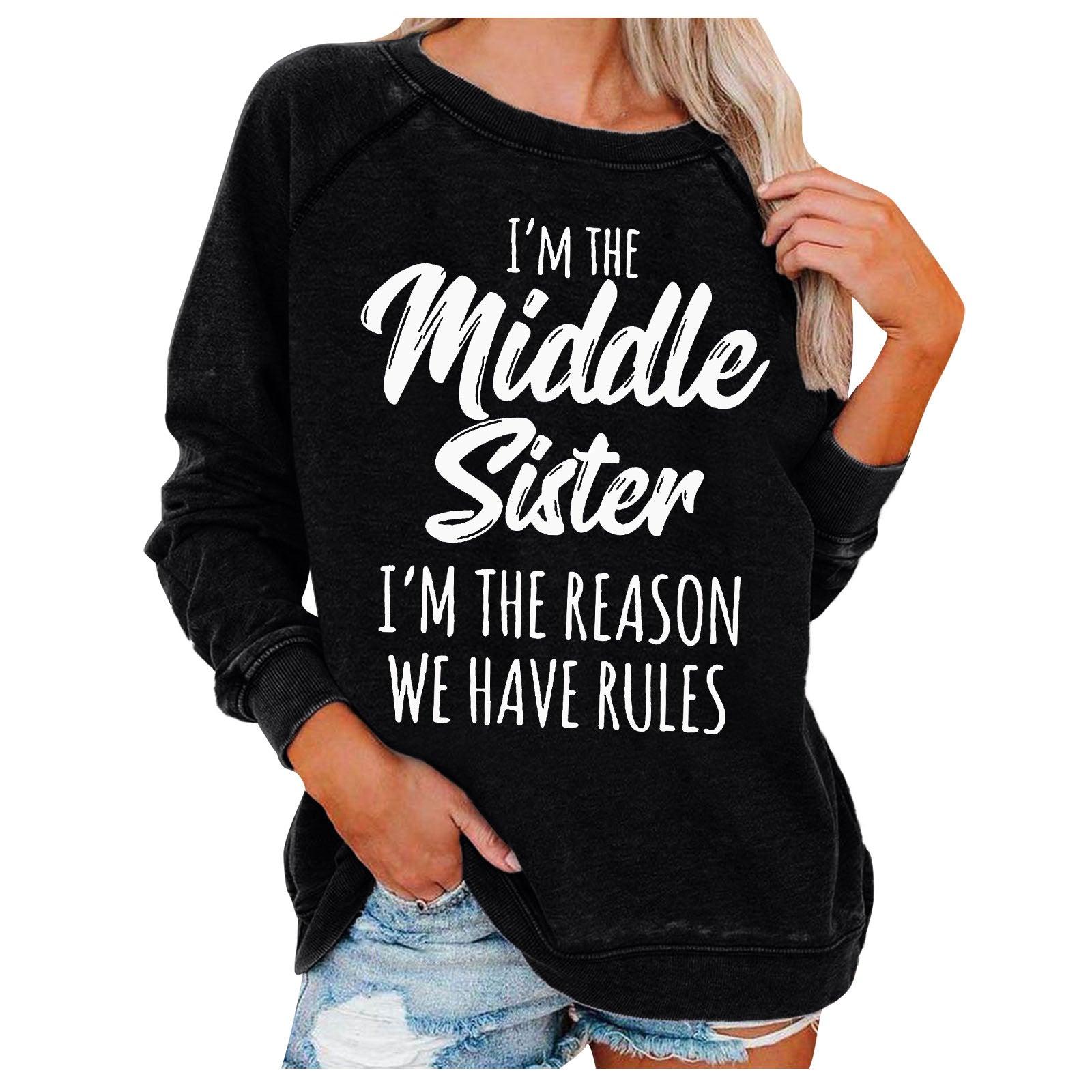 I'm The Middle Sister Printed Round Neck Sweater For Women - Nioor