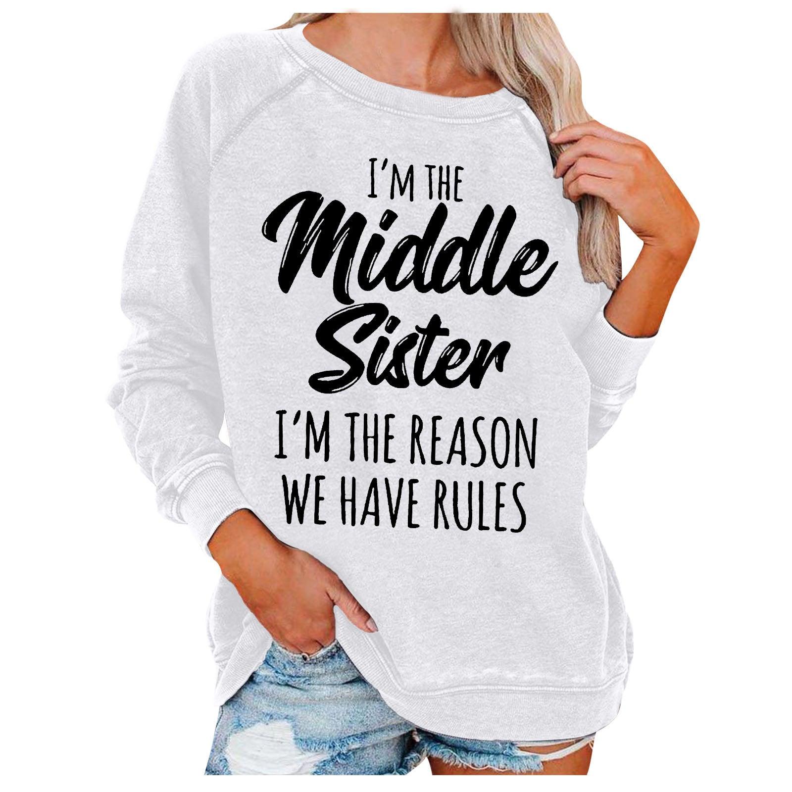 I'm The Middle Sister Printed Round Neck Sweater For Women - Nioor