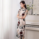 Improved Voile Embroidered Slim Fit Cheongsam Retro Stand Collar Short Sleeve Dress - Nioor