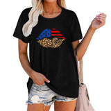 Independence Day Loose Plus Size Flag Printed Lips Women T-shirt - Nioor