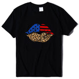 Independence Day Loose Plus Size Flag Printed Lips Women T-shirt - Nioor