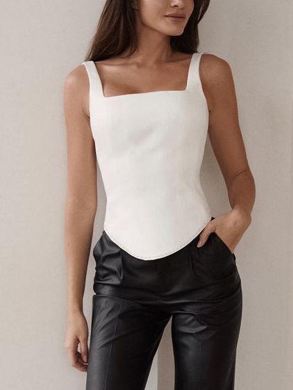 Inner Design White Square-cut Collar Sleeveless Top - Nioor