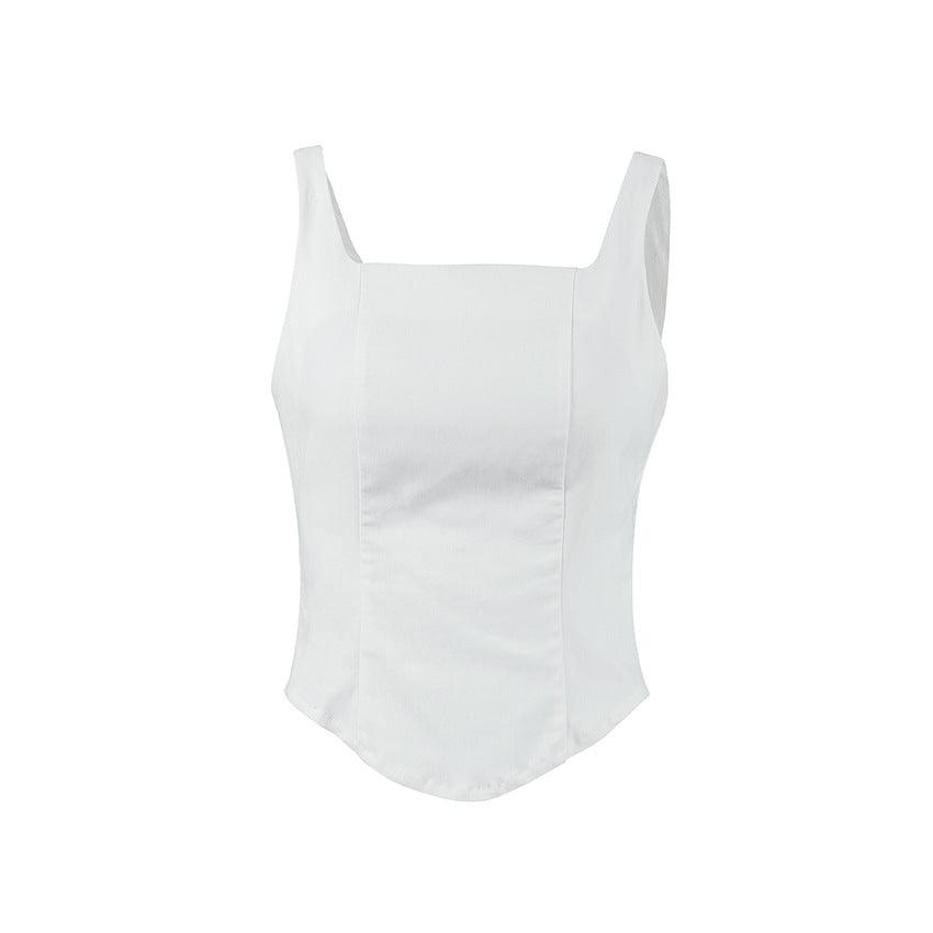 Inner Design White Square-cut Collar Sleeveless Top - Nioor