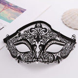 Iron Mask Metal Mask Cat Head White Metal Hollow Diamond Eye Mask - Nioor