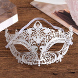 Iron Mask Metal Mask Cat Head White Metal Hollow Diamond Eye Mask - Nioor