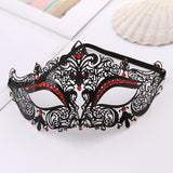 Iron Mask Metal Mask Cat Head White Metal Hollow Diamond Eye Mask - Nioor