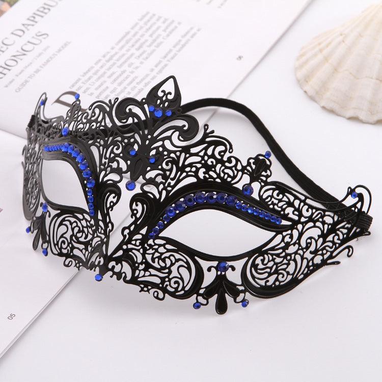 Iron Mask Metal Mask Cat Head White Metal Hollow Diamond Eye Mask - Nioor