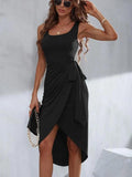 Irregular Solid Color Vest Lace-up Mid-length Dress - Nioor