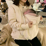 Kangaroo Mother Baby One-piece Coat Plush Nursing Sweater Coat - Nioor