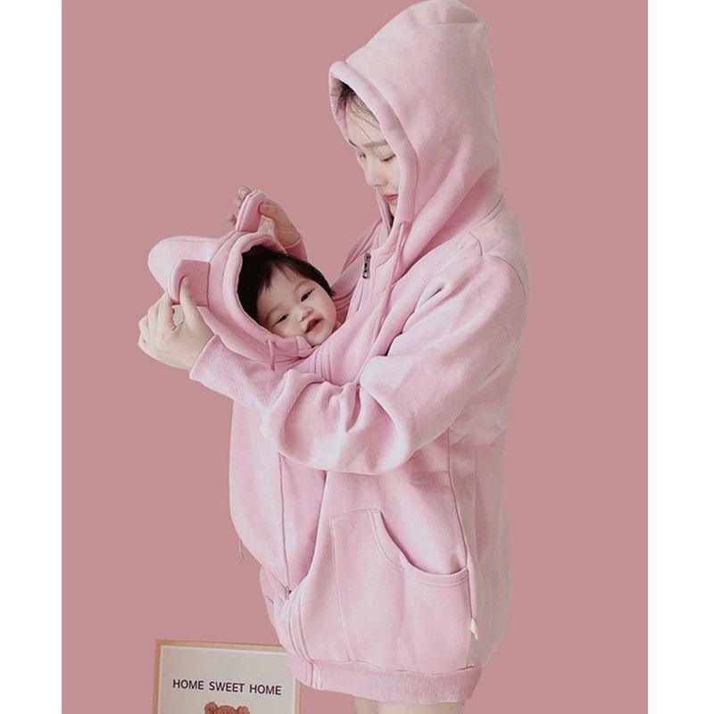 Kangaroo Mother Baby One-piece Coat Plush Nursing Sweater Coat - Nioor