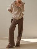 Khaki Knitted Cardigan For Women Autumn - Nioor