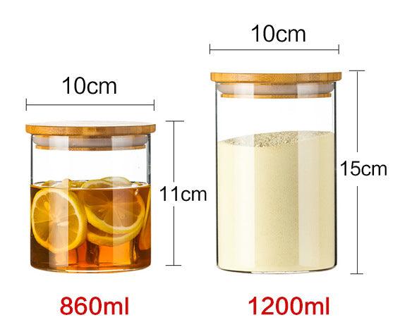 Kitchen Jar For Food Storage Round High Borosilicate Food Glass Jars with Bamboo Lid - Nioor