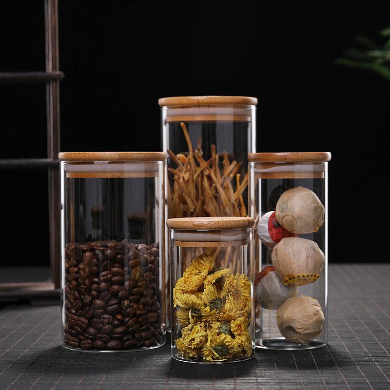 Kitchen Jar For Food Storage Round High Borosilicate Food Glass Jars with Bamboo Lid - Nioor