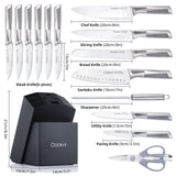 Kitchen Knife Set, 15 Piece Knife Sets with Block, Chef Knives with Non-Slip German Stainless Steel Hollow Handle Cutlery Set with Multifunctional Scissors Knife Sharpener Amazon Platform Banned - Nioor