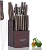 Kitchen Knife Sets, 15 Piece Knife Sets with Block for Kitchen Chef Knife Stainless Steel Knives Set Serrated Steak Knives with Manual Sharpener Knife Amazon Platform Banned - Nioor