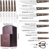 Kitchen Knife Sets, 15 Piece Knife Sets with Block for Kitchen Chef Knife Stainless Steel Knives Set Serrated Steak Knives with Manual Sharpener Knife Amazon Platform Banned - Nioor