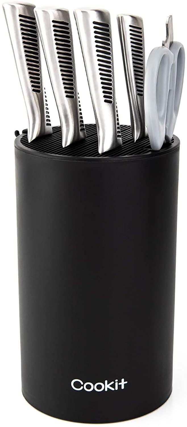 Knife Block Holder, Universal Knife Block without Knives, Unique Double-Layer Wavy Design, Round Black Knife Holder for Kitchen, Space Saver Knife Storage with Scissors Slot Amazon Platform Banned - Nioor