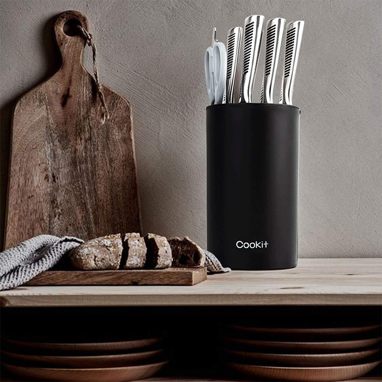 Knife Block Holder, Universal Knife Block without Knives, Unique Double-Layer Wavy Design, Round Black Knife Holder for Kitchen, Space Saver Knife Storage with Scissors Slot Amazon Platform Banned - Nioor