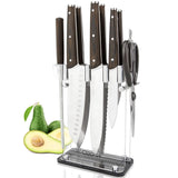 Knife Block with Knife, 9-Piece Kitchen Knife Set Sharp with Acrylic Block Holder, Wooden Handle with Manual Sharpener, Peeling Scissors - Best Cutlery Set Gift Amazon Platform Banned - Nioor