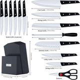 Knife Set With Block, LapEasy 15 Pieces Kitchen Knife Set With Pine Block Holder, Knife Block Set With Sharpener, High Stainless Steel Knives With Comfortable-Grip ABS Handles. - Nioor