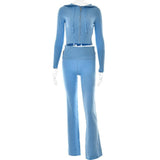 Knitted Hooded Suits Women's High Waist Long Sleeves Trousers Two-piece Set - Nioor