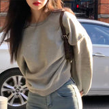 Korean Style High Waist Short Grey Sweater - Nioor