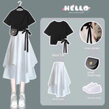 Korean Style Loose Short Sleeve T-shirt Skirt Suit - Nioor