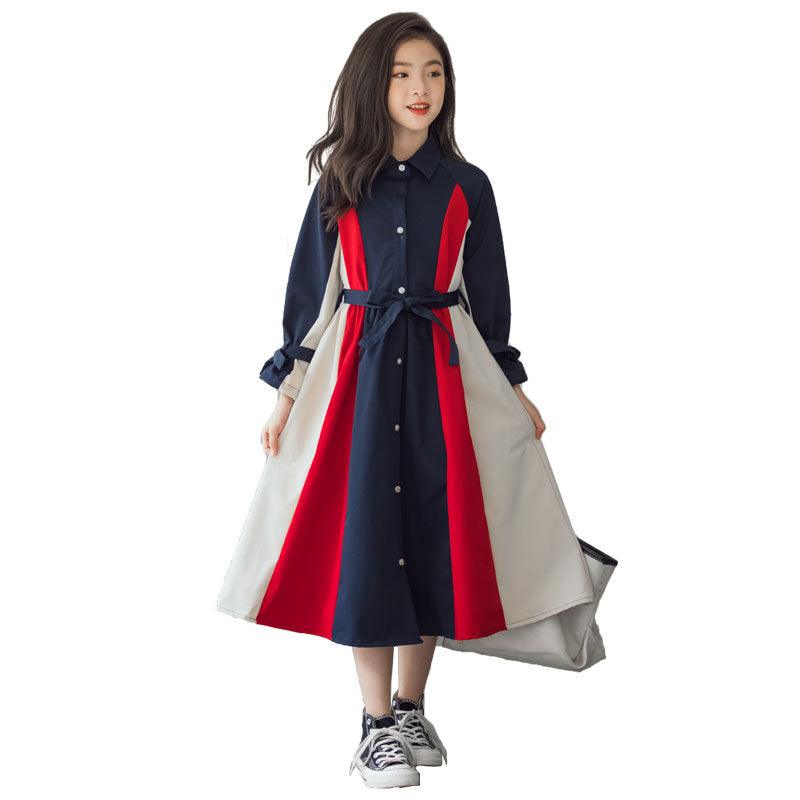 Korean Version Of The Big Kids Girls Multi-color Stitching Fashion A-line Skirt - Nioor