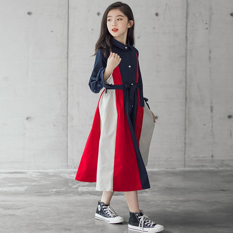 Korean Version Of The Big Kids Girls Multi-color Stitching Fashion A-line Skirt - Nioor