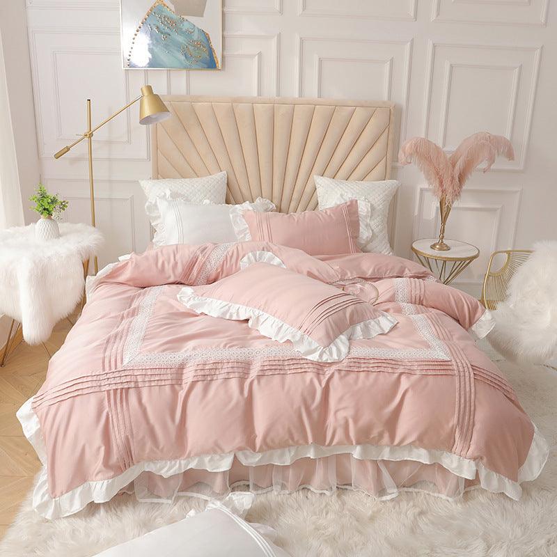 Lace Bed Skirt Quilt Cover Girl Heart Household Bedding Korean Princess Style Four-piece Quilt Cover - Nioor