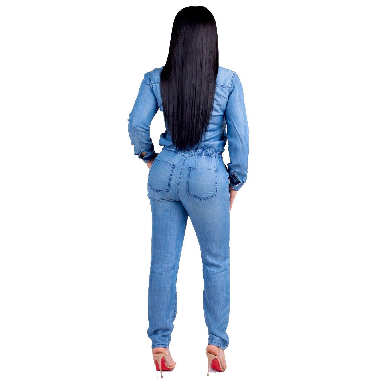 Lace-up Jeans Women's Slim Casual Jumpsuit - Nioor