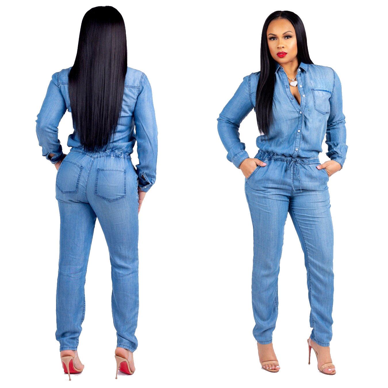 Lace-up Jeans Women's Slim Casual Jumpsuit - Nioor