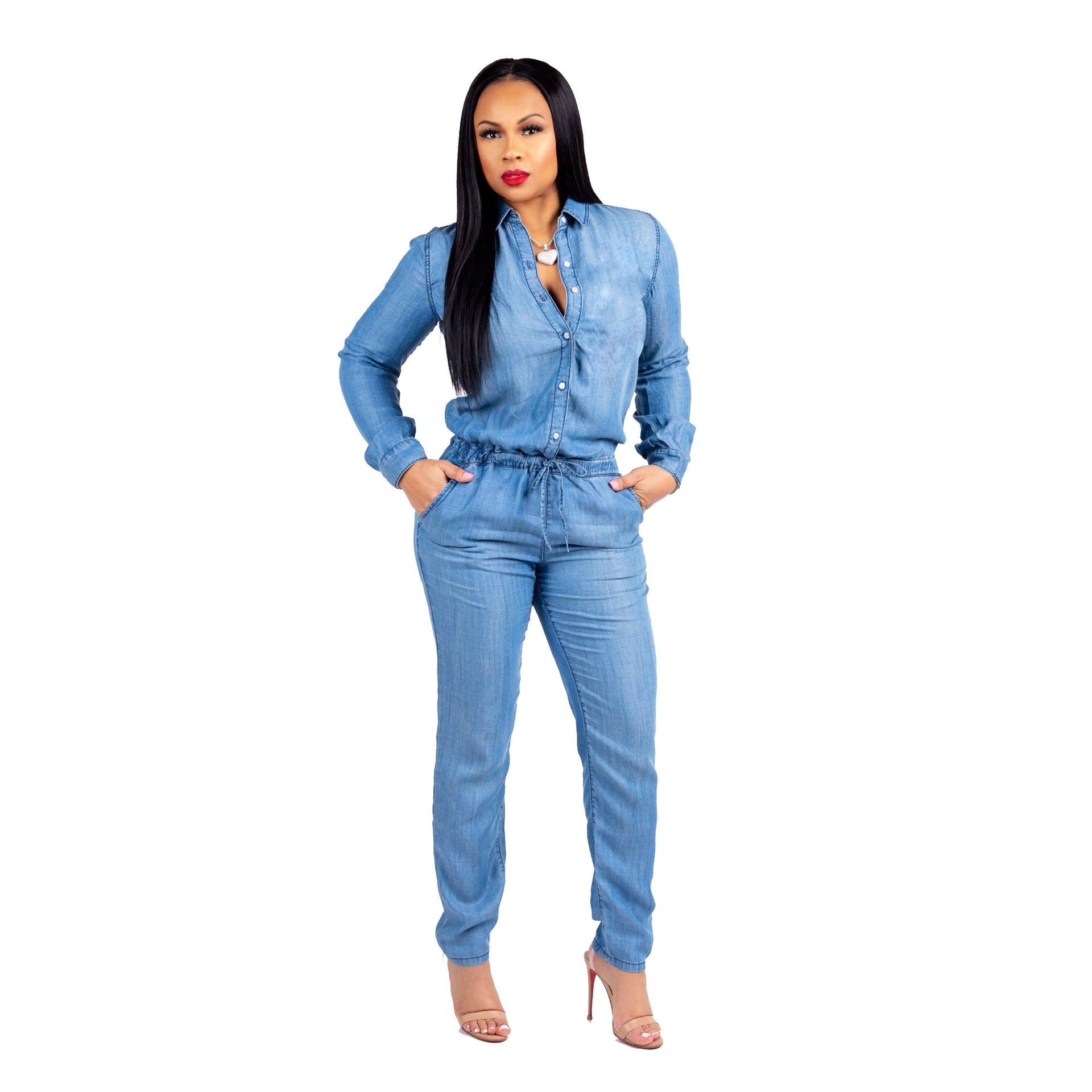 Lace-up Jeans Women's Slim Casual Jumpsuit - Nioor