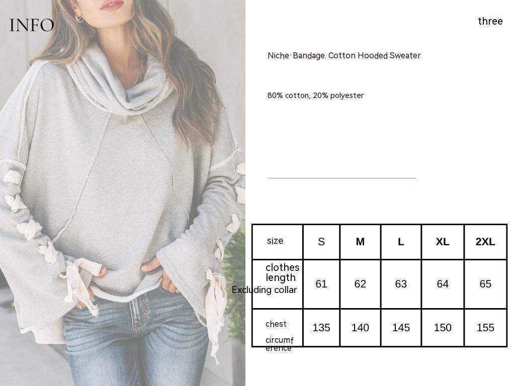 Ladies Autumn Winter Cotton Oversized Hooded Pile Collar Frayed Sweater - Nioor