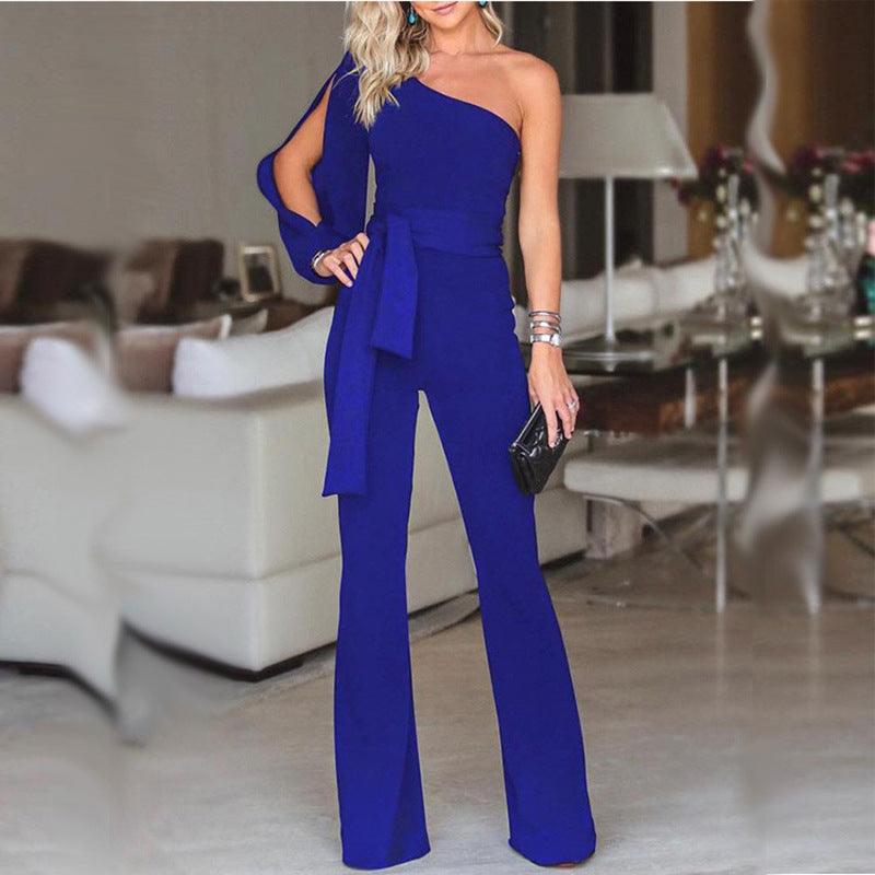 Ladies High Waist Slim One-Shoulder Jumpsuit - Nioor