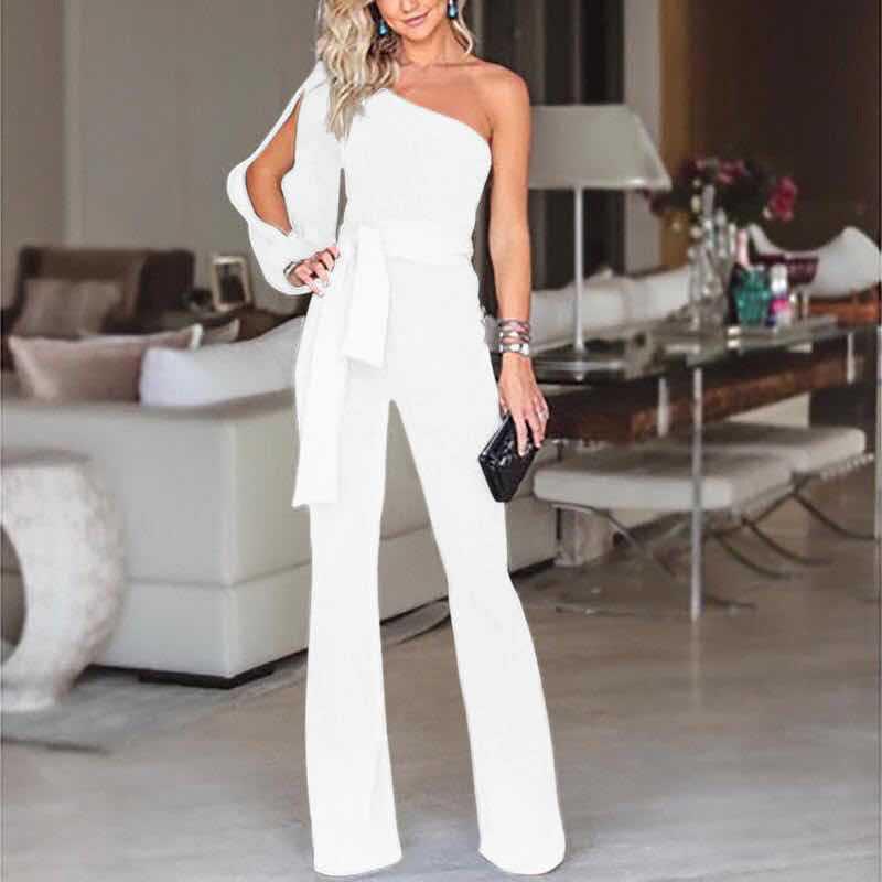 Ladies High Waist Slim One-Shoulder Jumpsuit - Nioor