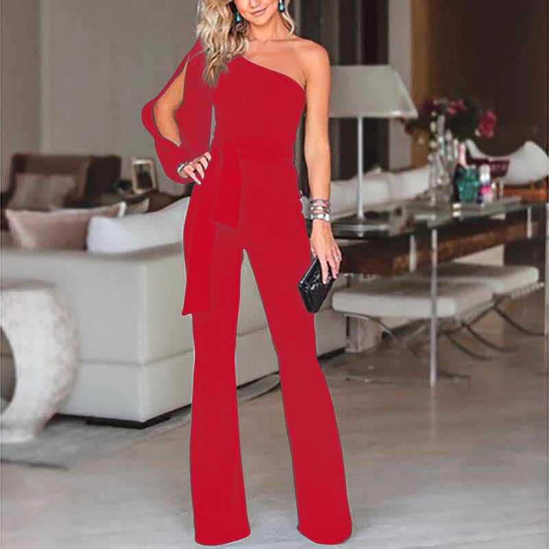 Ladies High Waist Slim One-Shoulder Jumpsuit - Nioor