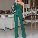 Ladies High Waist Slim One-Shoulder Jumpsuit - Nioor