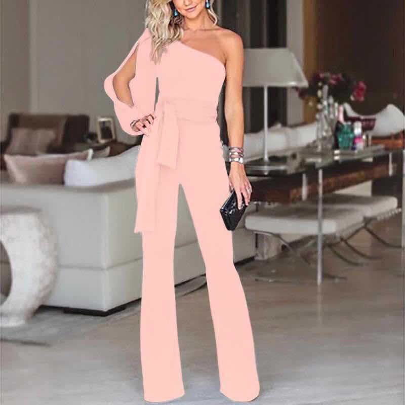 Ladies High Waist Slim One-Shoulder Jumpsuit - Nioor