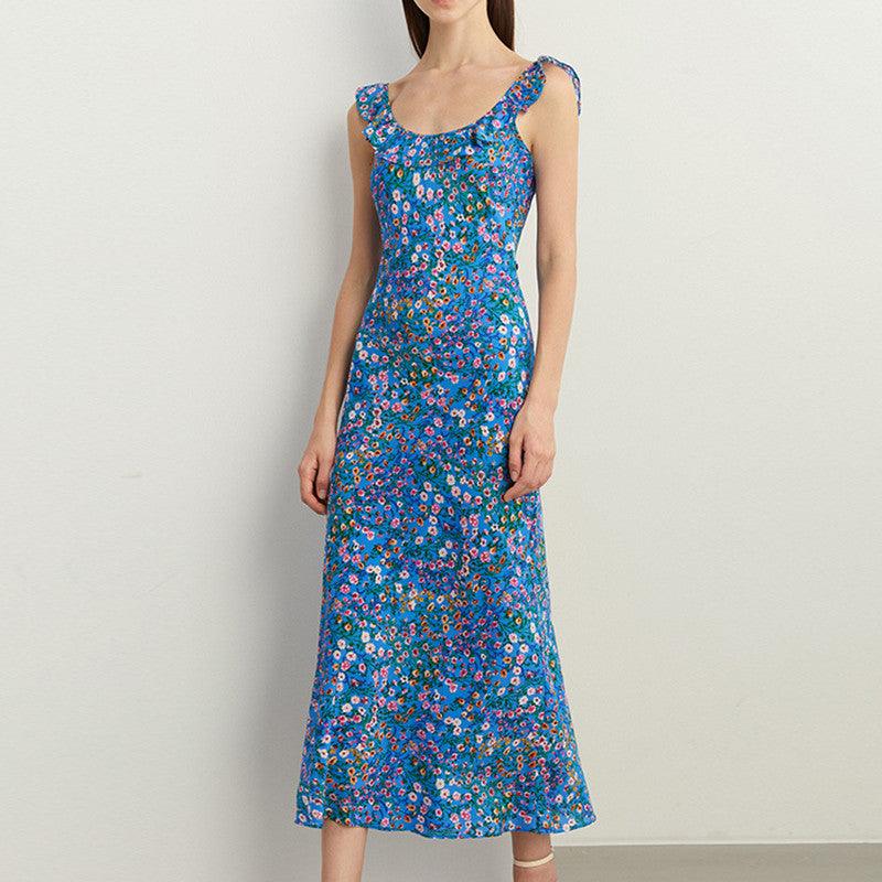 Ladies Holiday Blues Floral Elegant Dress - Nioor