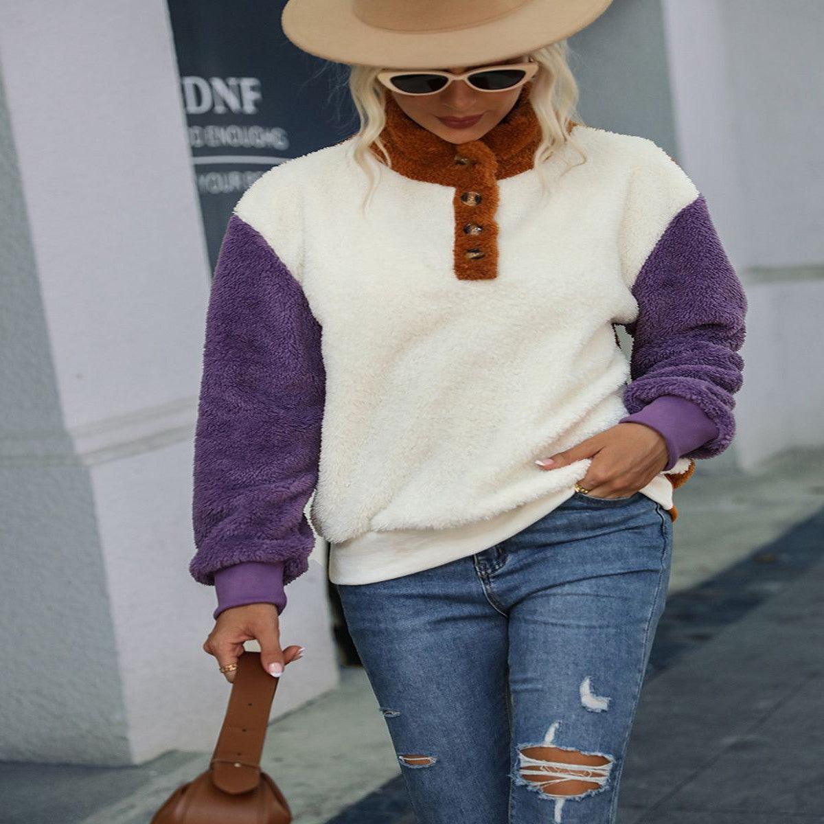 Ladies New Round Neck Long Sleeve Pullover Loose Plush Sweater - Nioor