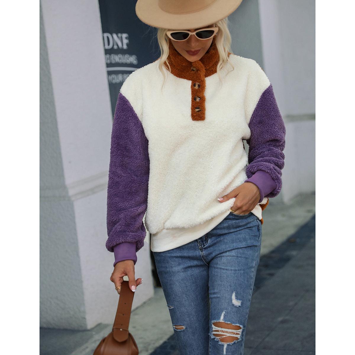 Ladies New Round Neck Long Sleeve Pullover Loose Plush Sweater - Nioor