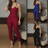 Ladies Summer Solid Color Skinny Jumpsuit High Stretch Suspender Jumpsuit - Nioor