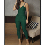 Ladies Summer Solid Color Skinny Jumpsuit High Stretch Suspender Jumpsuit - Nioor