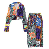 Lapel Print Shirt Women's Section Decoration Skirt Suit - Nioor