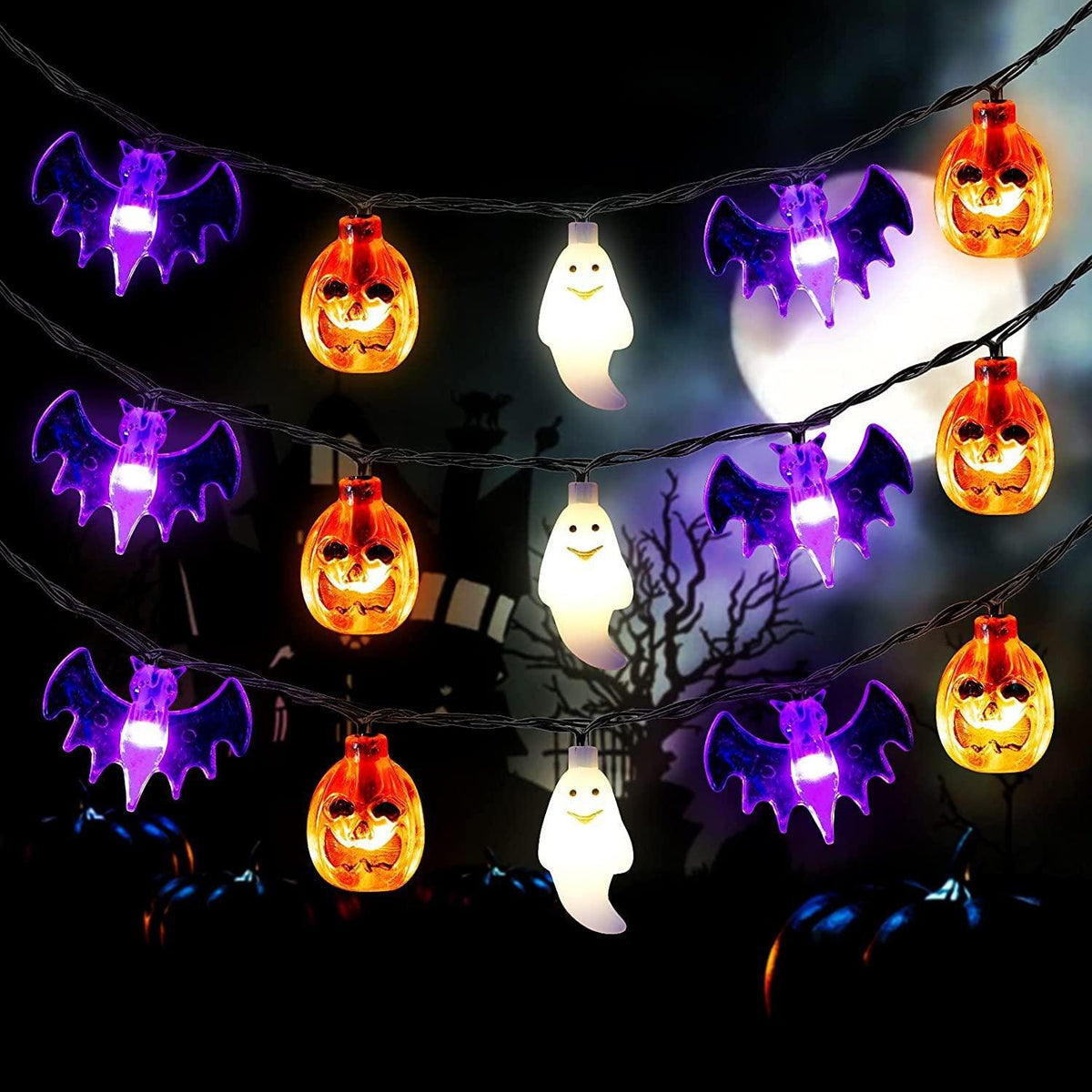 LED Halloween Pumpkin Spider Bat Skull String Light Lamp Home Garden Party Outdoor Halloween Decoration Lantern Light - Nioor