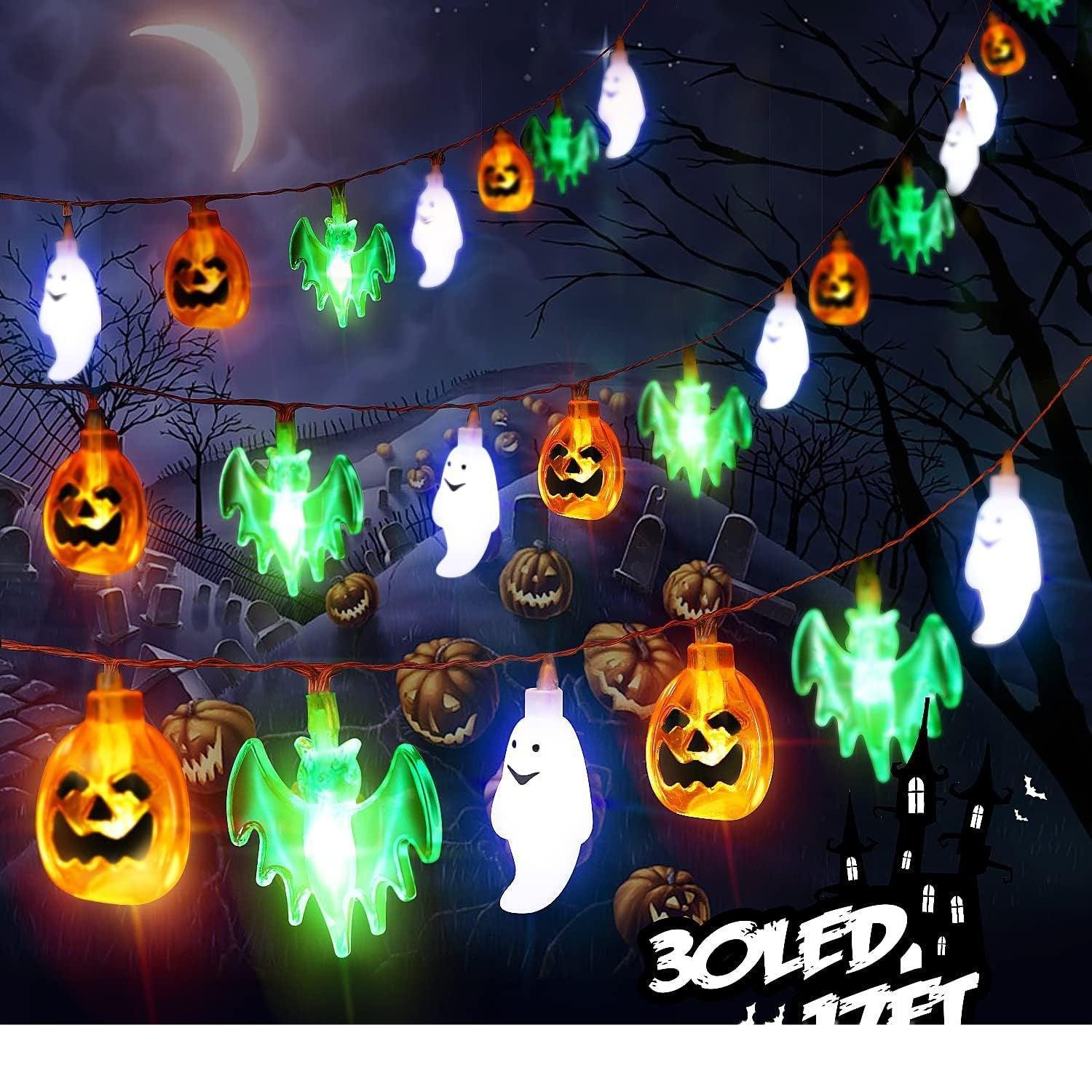 LED Halloween Pumpkin Spider Bat Skull String Light Lamp Home Garden Party Outdoor Halloween Decoration Lantern Light - Nioor